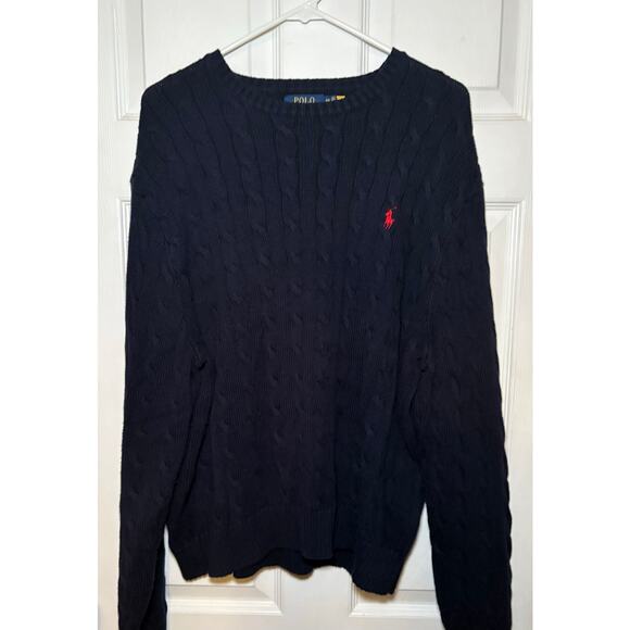 Polo Ralph Lauren men’s cable knit navy‎ blue sweater size XXL - Picture 1 of 4